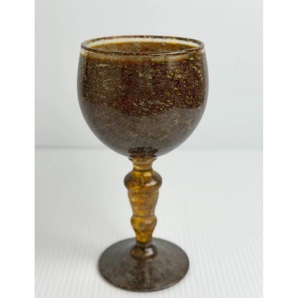 Exclusive for Neiman Marcus Art Glass Goblet Brown Amber Mottled Wine Glass